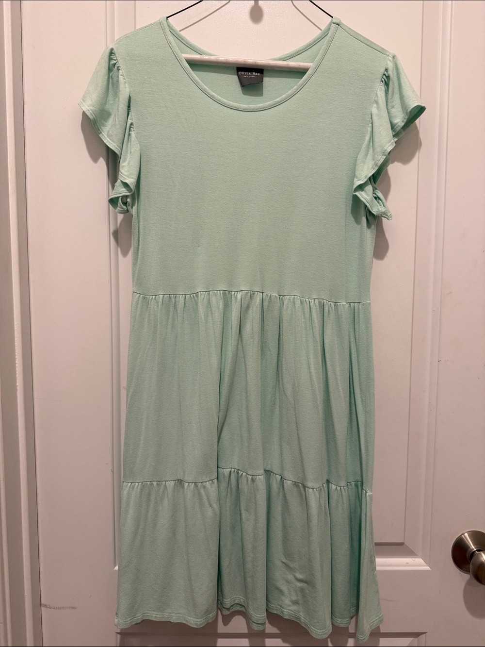 Olivia Rae Light Mint Tiered Short Sleeve Midi Dress